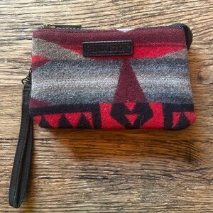 Pendleton Geometric Wool Clutch in Red and Gray